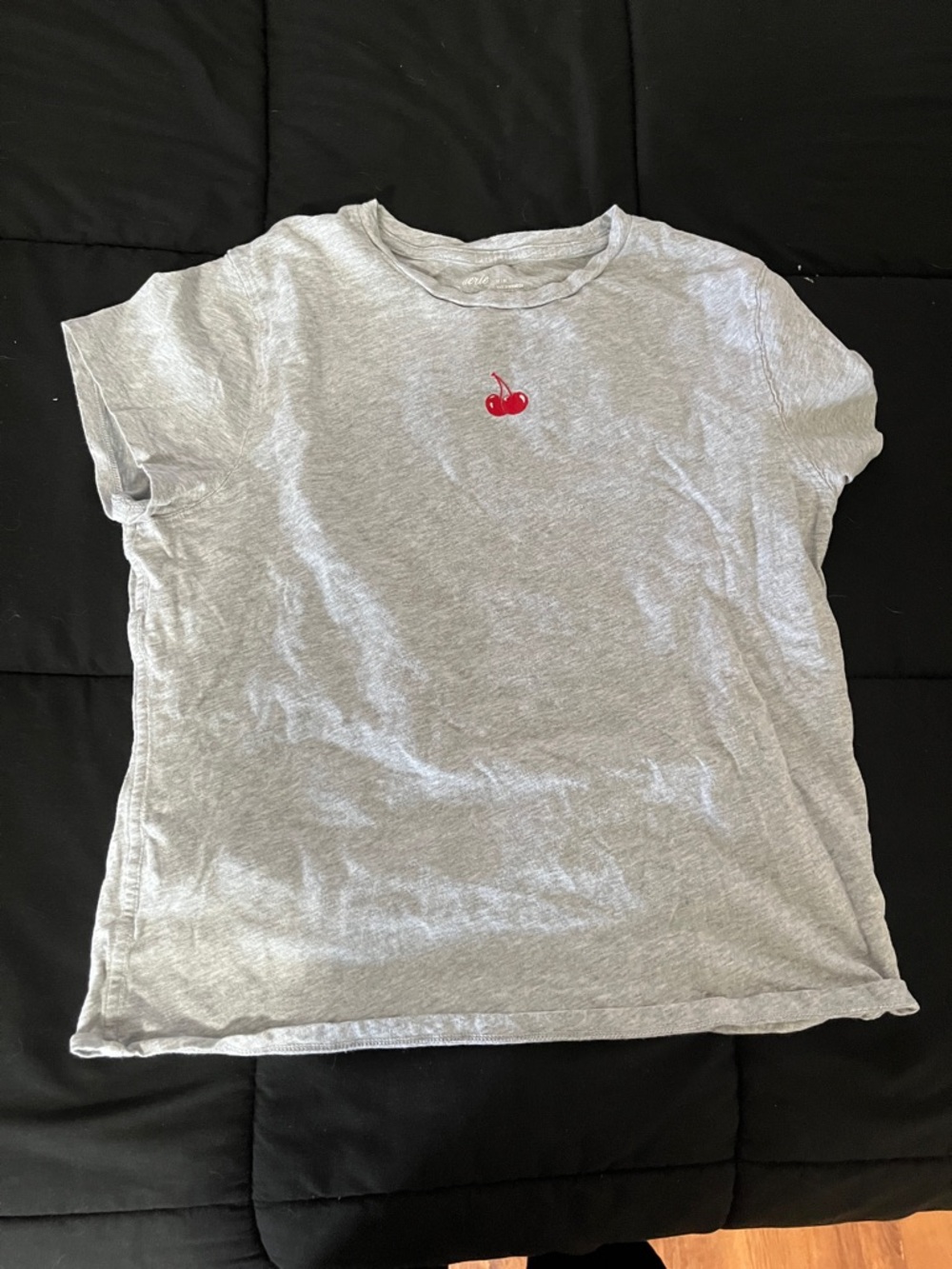aerie Gray Tee with Red Cherry Graphic